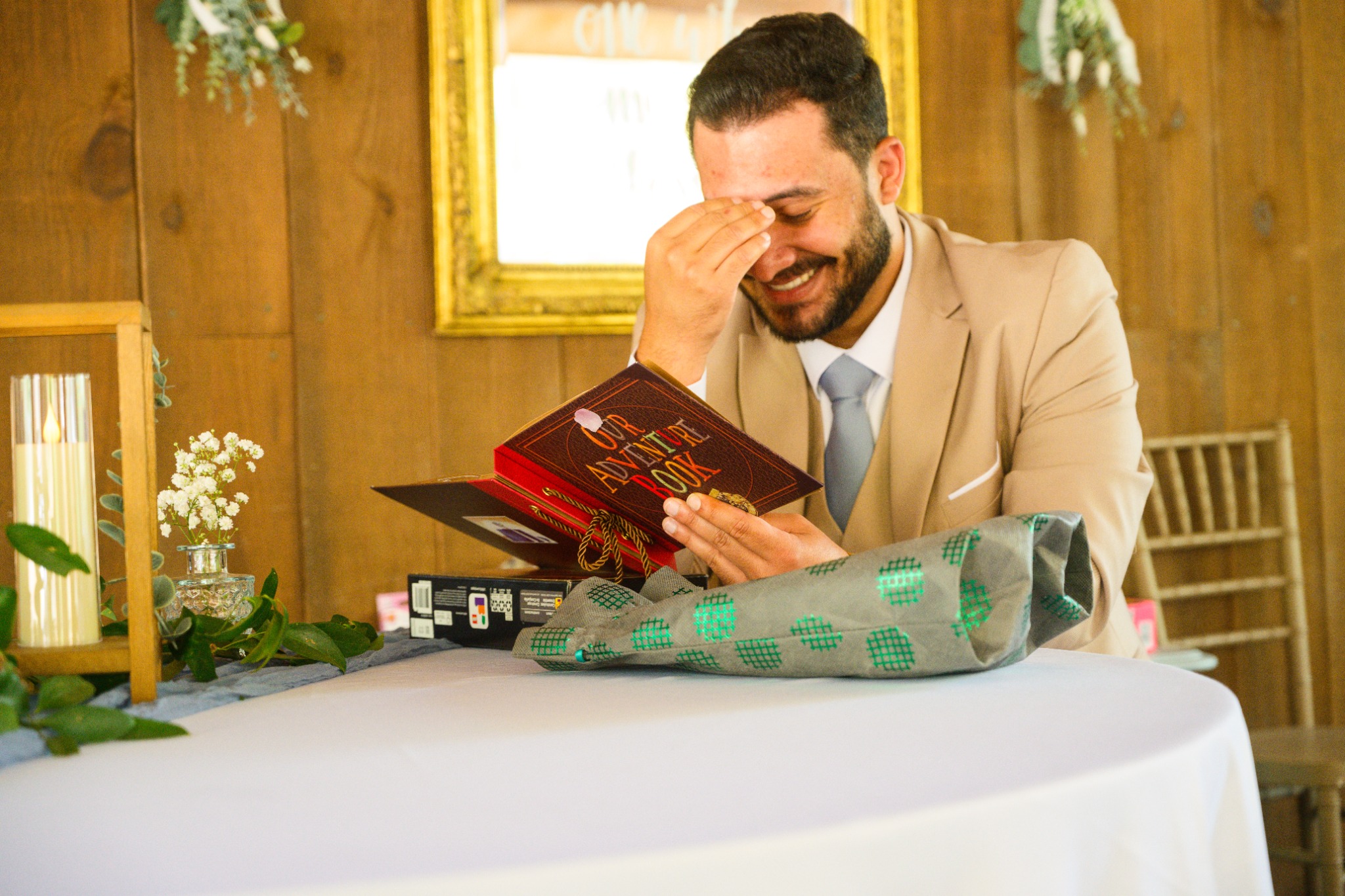 Groom reacting emotionally during the wedding day